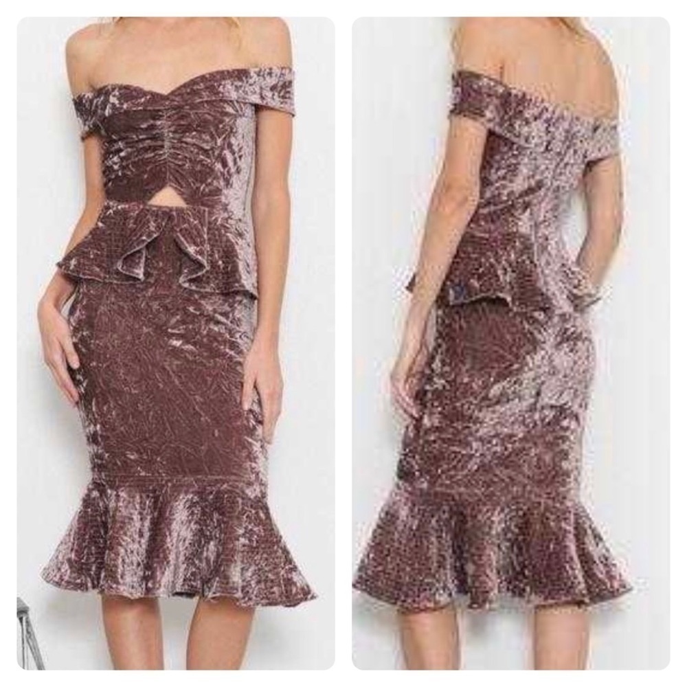 L’ Atiste Lavender Crushed Velvet Off the Shoulder Midi Dress size small summer